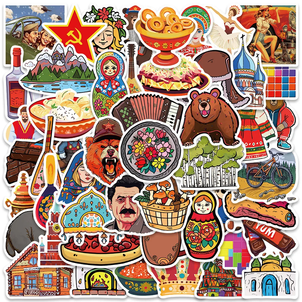 50pcs Funny Cartoon Russian Style Culture Stickers Vinyl Laptop Decals Luggage Guitar Skateboard Diary Waterproof Graffiti linguistic culture a russian picture of the world