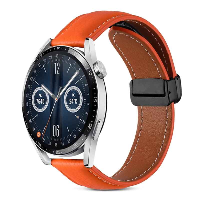 Premium 22mm Leather Loop Band with Magnetic Buckle - Elegant Strap Bracelet