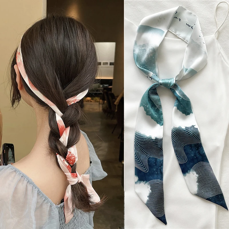 Tanio Drukuj Silk Long Hairband Ribbon dla kobiet Ladies Bandana sklep