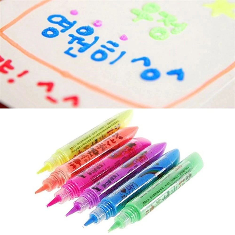 6Pcs Magic Popcorn Pens 6 Colors 3D Safe Decorating Art Drawing for  Greeting Birthday Cards Kids 