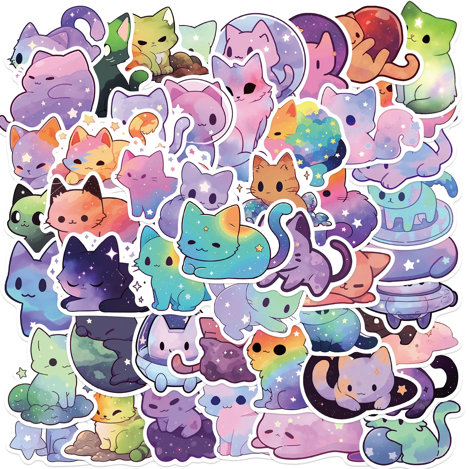 Cat Stickers 50/150Pcs Cartoon Rainbow Starry Sky Waterproof for Water Bottle Laptop Phone