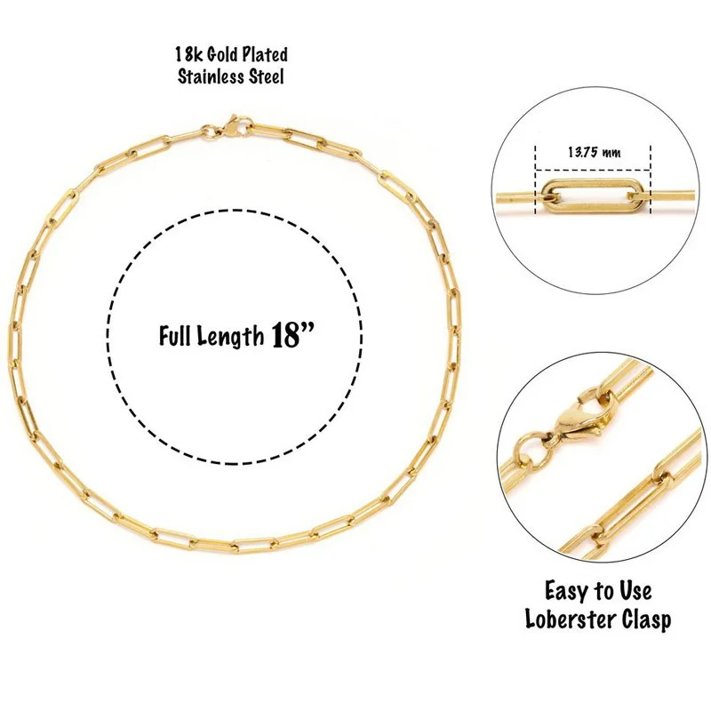 2021 Hot Fashion Paperclip Link Chain Women Necklace Stainless Steel Gold Color Chain Necklace For Women Men Jewelry Gift