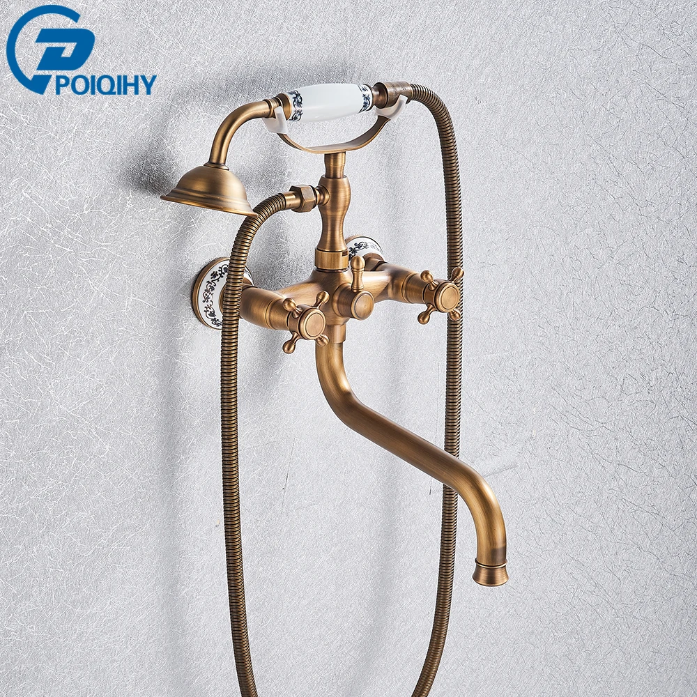 خلاطات حوض الاستحمام النحاسية العتيقة، مثبتة على ا...