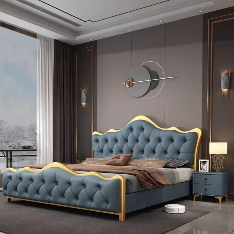 

Modular Nordic Aesthetic Double Bed Master Salon Twin Double Bed Human Princess Bedroom Minimalist Camas Matrimonial Furniture