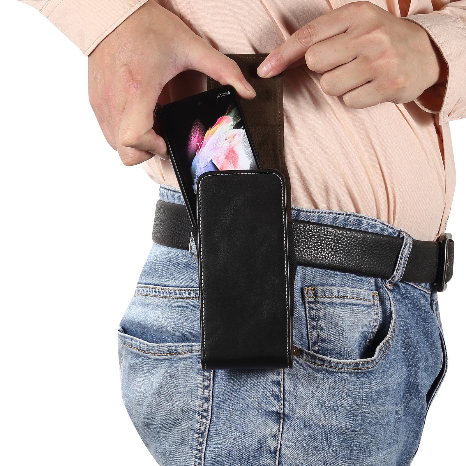 Leather Belt Clip Case Holster Pouch Vertical For Samsung Z Fold 5 4 3 2 5G,Galaxy Z Fold5 Fold4 Fold3 Fold2 Men Waist Bag Cover