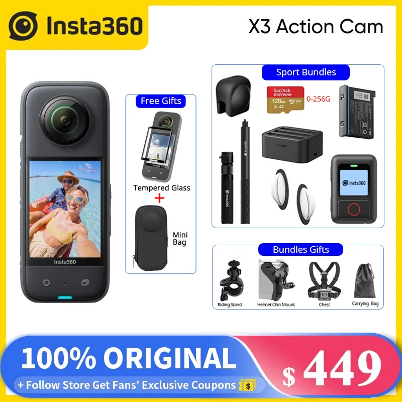 Insta360 X3 Battery Kit - 360 Action Camera with 5.7K 360 Active HDR Video,  4K Single-Lens Camera, Waterproof, FlowState Stabilization, 2.29