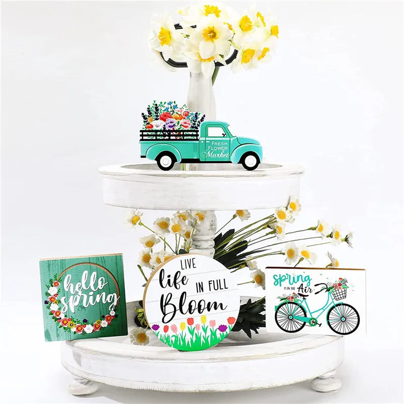 

Green Wooden Car Decoration Easter Flower Decoration Lovely Wooden Car Home Desktop Bedroom Decoration