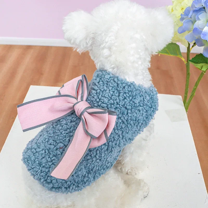 

Dog Clothes Autumn and Winter New Lamb Fleece Material To Keep Warm Dog Clothes Teddy Bear Bow Vest Dog Costume Pet Clothes