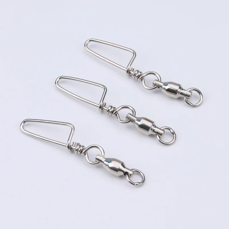 

50Pcs/Lot Fishing Ball Bearing Rolling Swivel Connector Coastlock Snap Copper Stainless Steel Barrel Swivels Fishing Accessories
