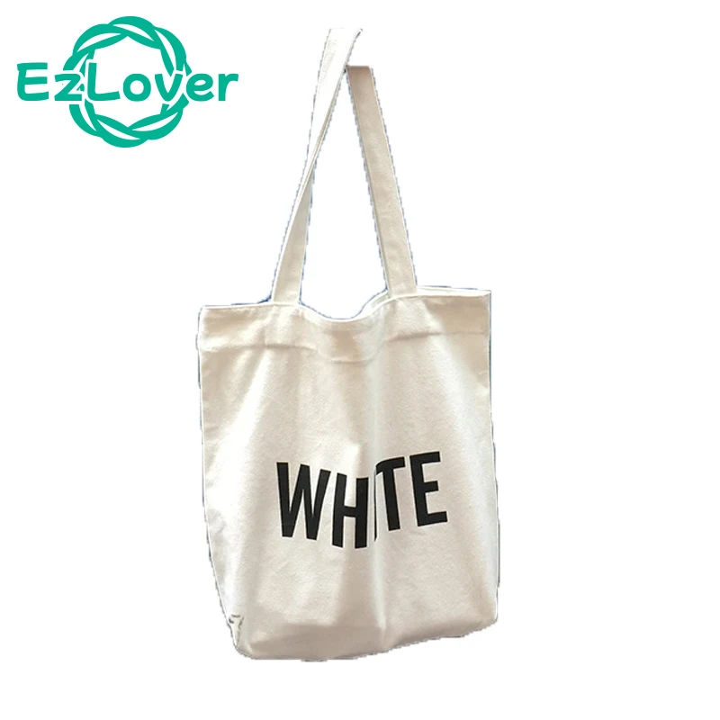 

EZlover Letter Printed Shoulder Bags Korean Simple Handbags Solid Color Large Capacity Canvas Bag for Women 34X39cm