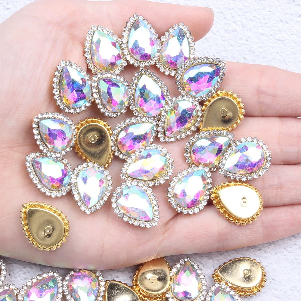 

Flatback Claw Rhinestones Many Colors 10x14mm 200pcs Sewing Tear Shiny Crystals Stones Gold Base Sew On Rhinestones For Clothes