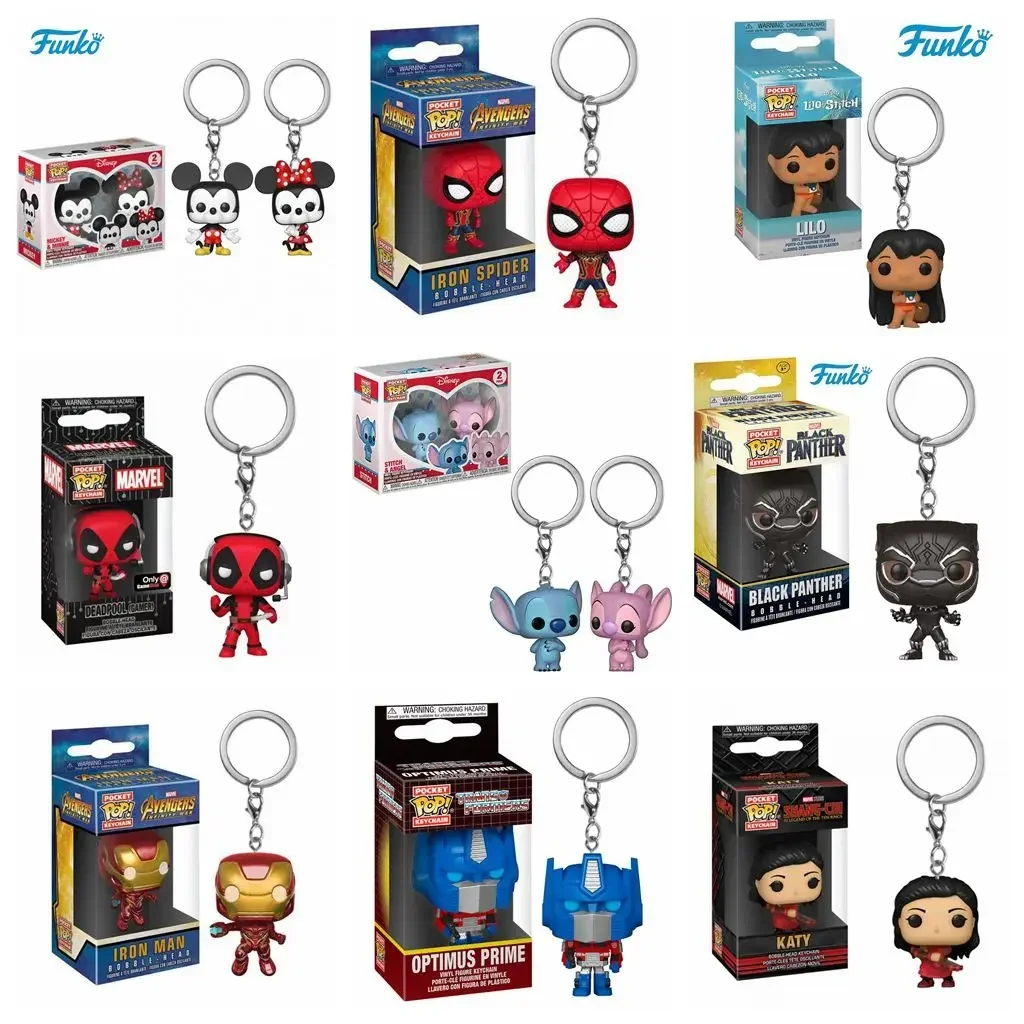 FUNKO Pop Llavero Juguete Katy Pantera Negra Iron Man Spider Deadpool Gamer Lilo Stitch Mickey Minnie Chooper Optimus Prime Juguete L07