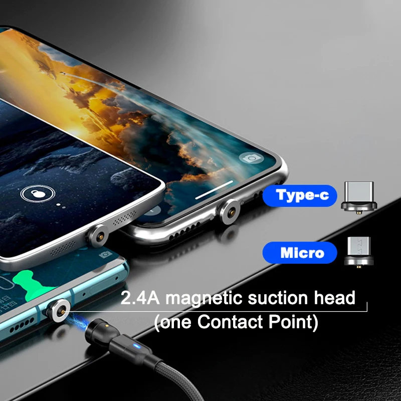 Magnetic 540° Rotating USB Type C Charging Cable - Fast Charge 2.4A