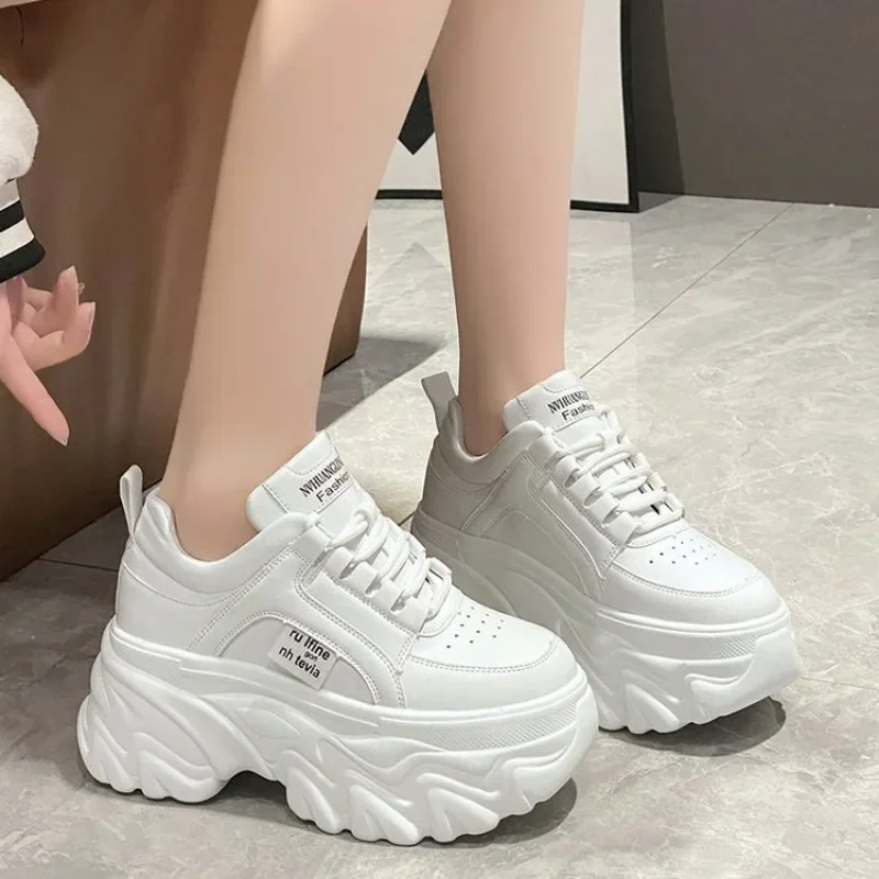 Women Shoes Trend White Black Chunky Sneakers Autumn Winter Thick Bottom Dad Shoes High Quality PU Leather Platform Sneakers New 4