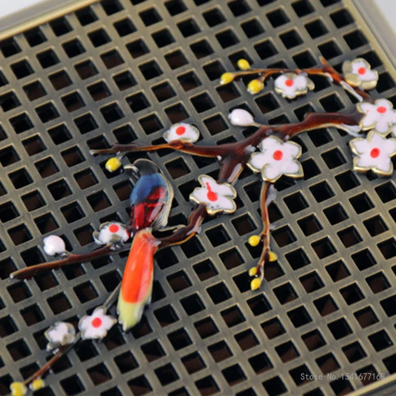 Magpie Pattern Square Aromatherapy Furnace Ornamental Sandalwood Creative Metal Incense Burner Home Tea Ceremony Decoration, 1Pc