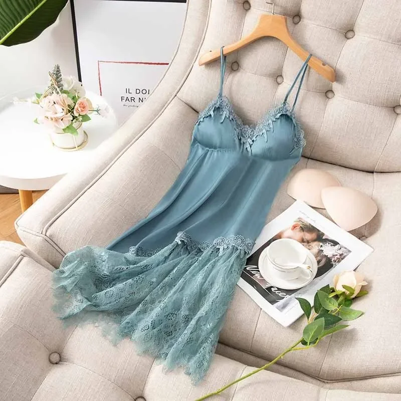 

Sexy Backless Nightgown Lace Hollow Out Nighty Gown Summer Womens Satin Sleep Sleepshirt Sleeveless Strap Nightdress Home Dress