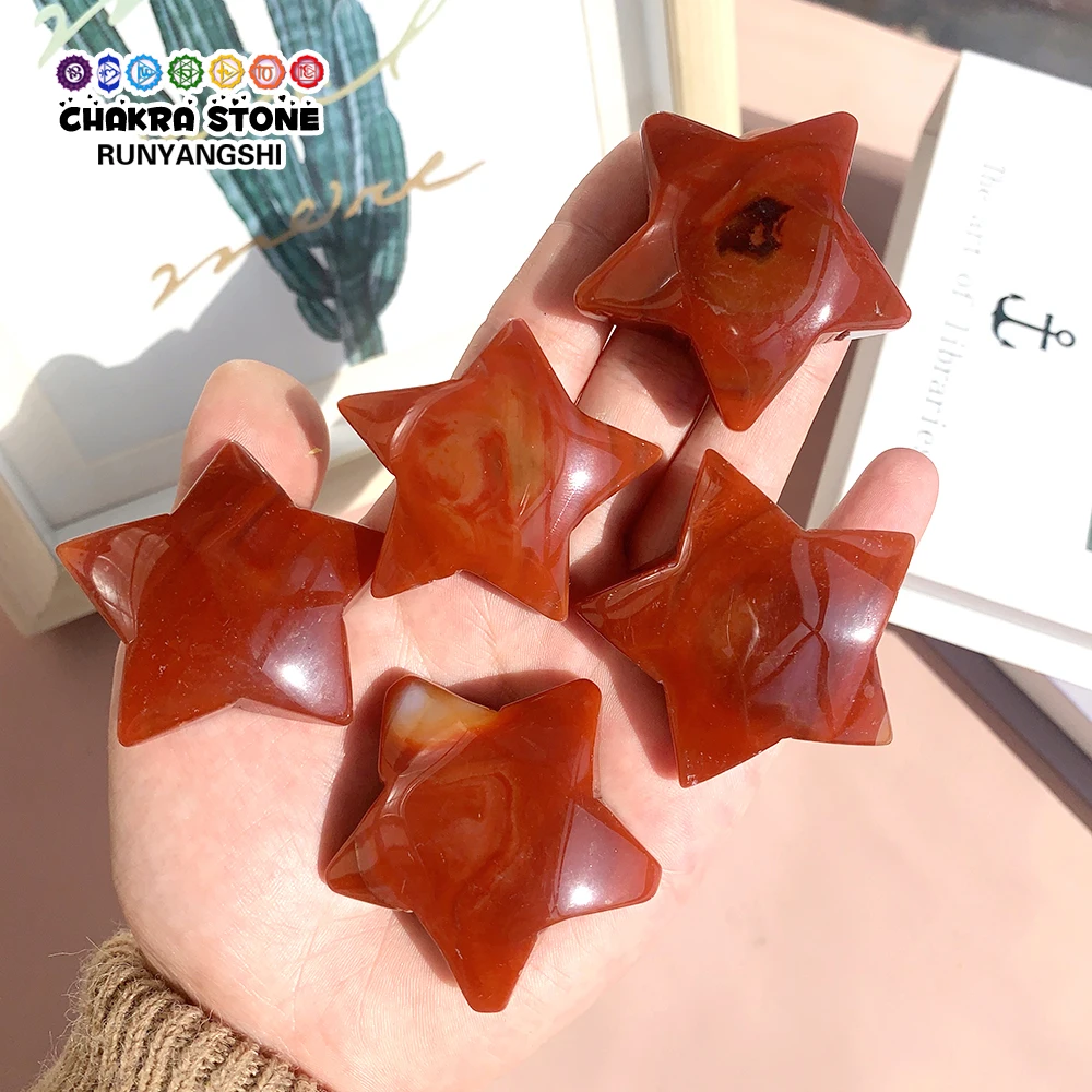 1 шт., натуральные драгоценные камни, красный агат, звезда, минеральная бриллиант, сердолик, пентаграмма, украшения для дома, подарок