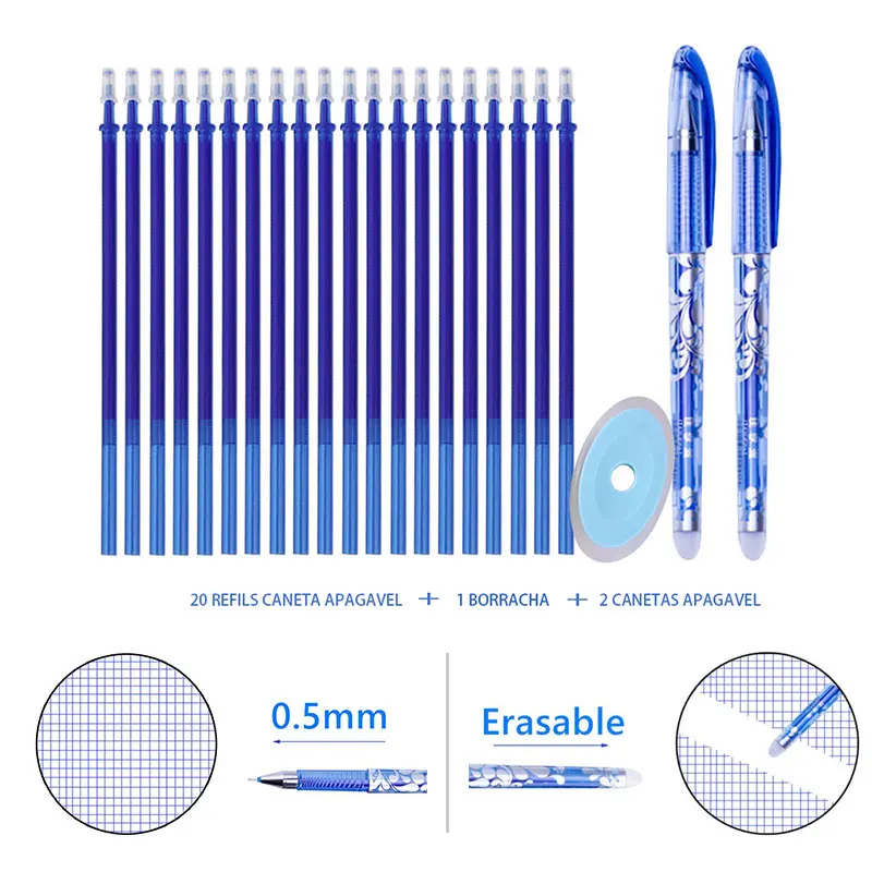 ErasablePenSet2pcsPen20Refills1EraserBlueBlackColorInk