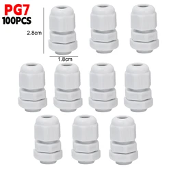 Waterproof IP68 Nylon Plastic Cable Gland with Adjustable Locknut and Strain Relief (White - PG7 100PCS)