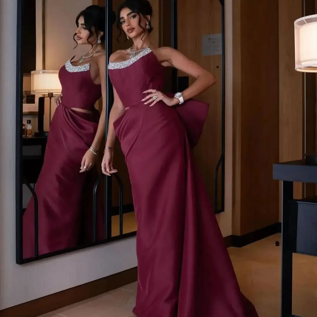 

Strapless Elegant Mermaid Evening Dresses Floor Length Beadings Sleeveless Prom Dresses Saudi Arabia Women's Formal Party Dress