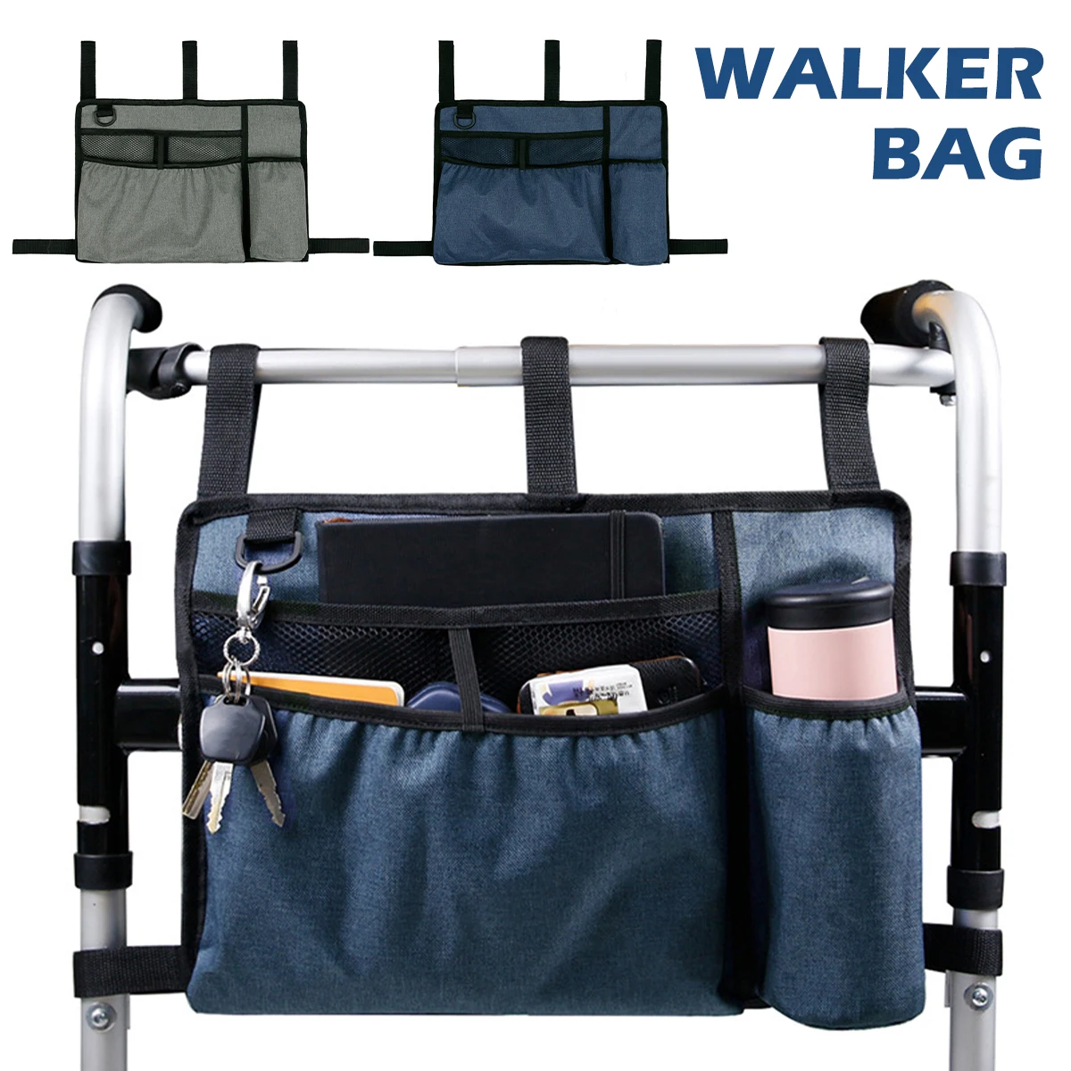 Waterproof Polyester Walker Bag with Cup Holder for Elderly