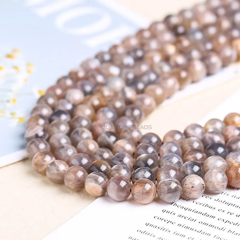 Natural Black Sunstone Moonstone Beads Round Loose Spacer Gems Charm Bead For Jewelry Making DIY Bracelet Necklace Accessories 2