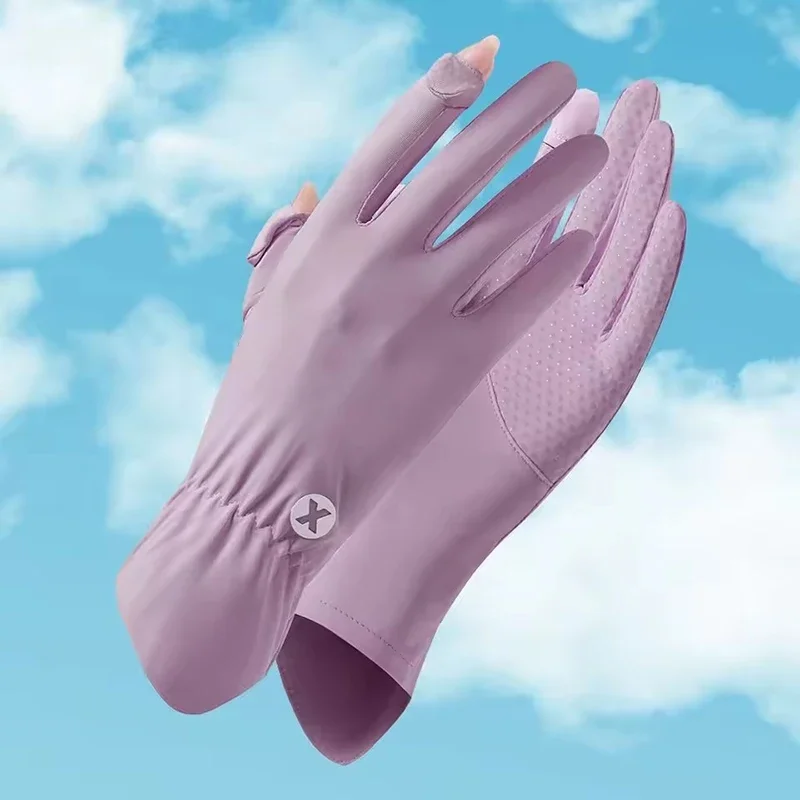 Summer Ice Silk Cool Breathable Gloves for Outdoor Driving and Cycling UV Resistant Touch Screen Flip Elastic Protective Gloves