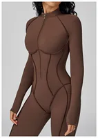 Yoga Bodysuit Long Sleeved Women's Tracksuits Gym Zipper Jumpsuits Sports Workout High-intensity Fitness One-piece Tights Suit - Image 2