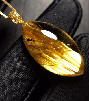 Natural Gold Rutilated Quartz Pendant Water Drop Quartz Jewelry 26*14*9.2mm 18K Gold Men Women Brazil AAAAAAA