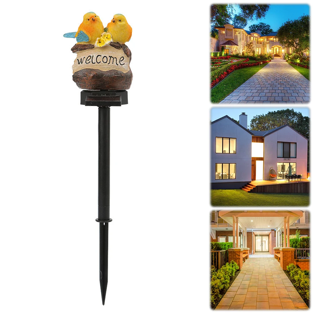 

Welcome Sign Solar Light Resin Bird Statue with Stake Waterproof Bird Figurine Bird Ornament for Pathway Patio Lawn Housewarming