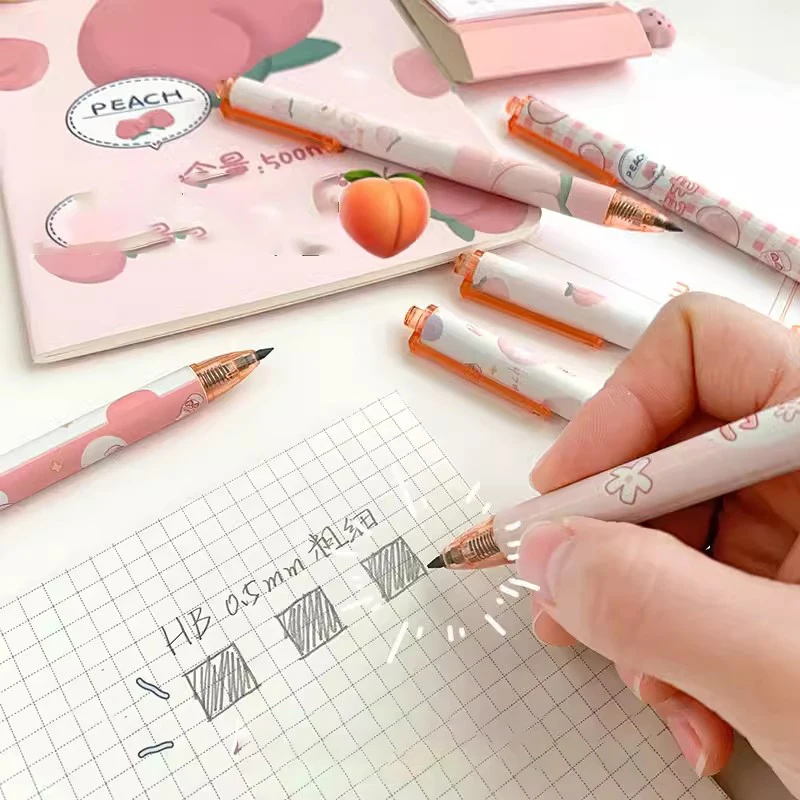 Peach Eternal Non Sharpening Pencils Kawaii Mechanical Pencil Automatic Pens for School Korean Stationery Office Supplies