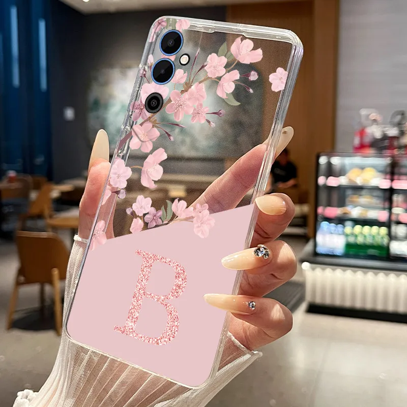 Floral Letter Transparent Slim Silicone Phone Case