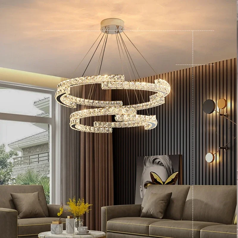 

Modern LED Luxury Crystal Chandeliers Simple Pendant Hanging Lighting Living Room Kitchen Restaurant Hotel Lustre Lamps