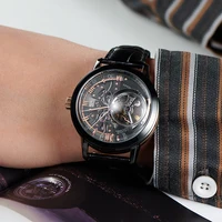 OBLVLO luxe rétro 45mm cadran squelette montres automatiques pour hommes bracelet en cuir de veau cristal minéral étanche montre mécanique VM 5