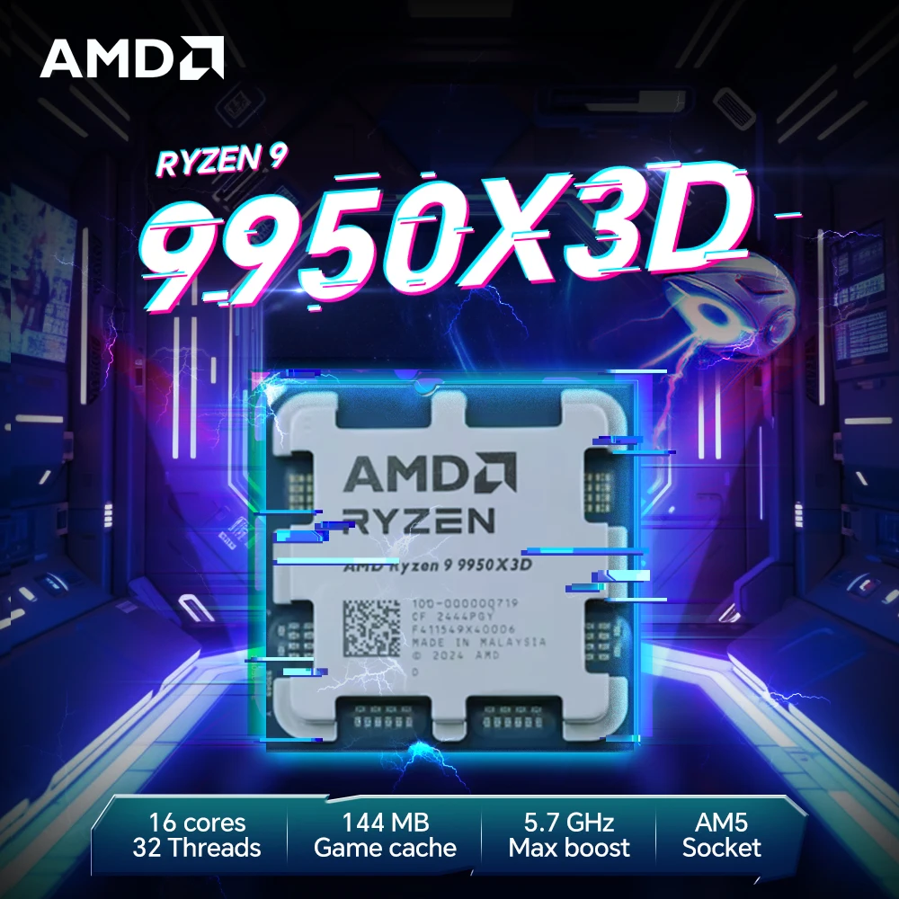 AMD Ryzen 9 9950X3D 170W 4.3GHz Gaming Processor 4NM L3=128M 16