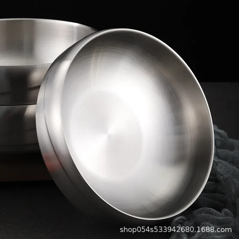 Double Layer Stainless Steel Soaked Noodle Bowl Commercial Gold Large Screw Powder Soup Bowl for Japanese and Korean Noodles