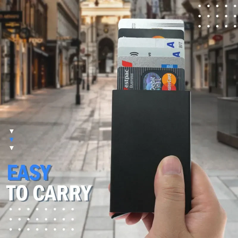 Wallet Card Holder Slim Aluminum Wallet with Elasticity Back Pouch Coin Pocket ID Credit Card Holder Automatic Pop Up Bank Case Mini RFID