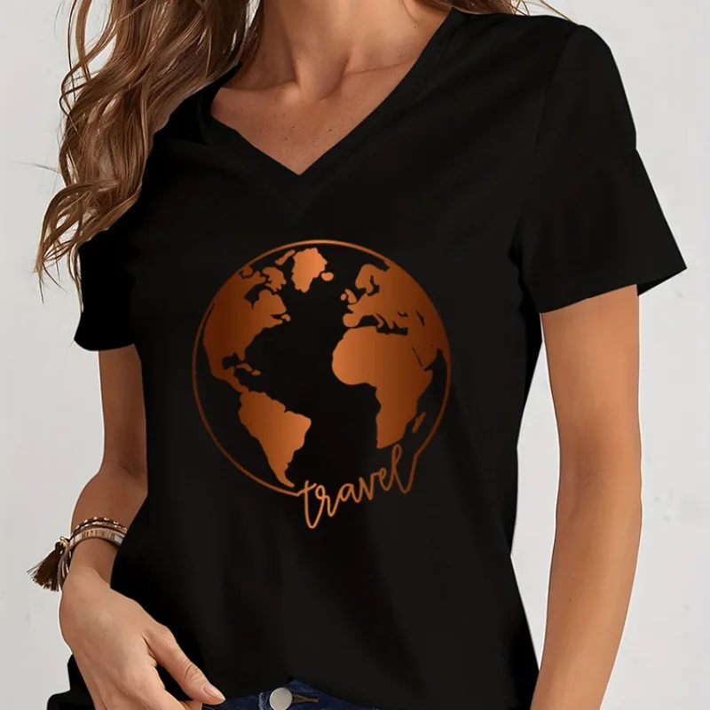 

Женская футболка с V-образным вырезом, графическая футболка для путешествий по миру, женский топ для отпуска и путешествий, Y2k, женская футболка с забавными приключениями для путешествий
