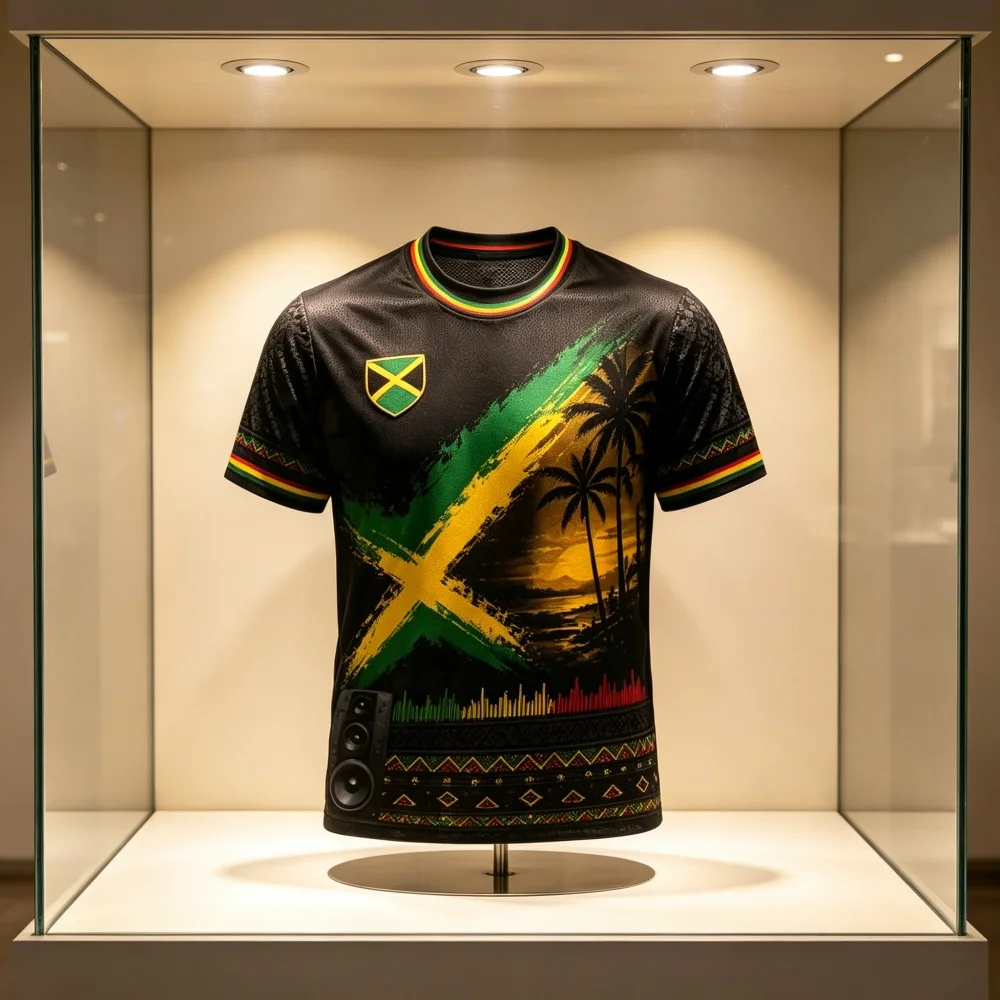 Neues Unisex Jamaica Fußballtrikot Retro Rundhals Kurzarm Atmungsaktiv Leicht und Dünn Bestseller Schnelltrocknend Familien-Kinder-T-Shirts