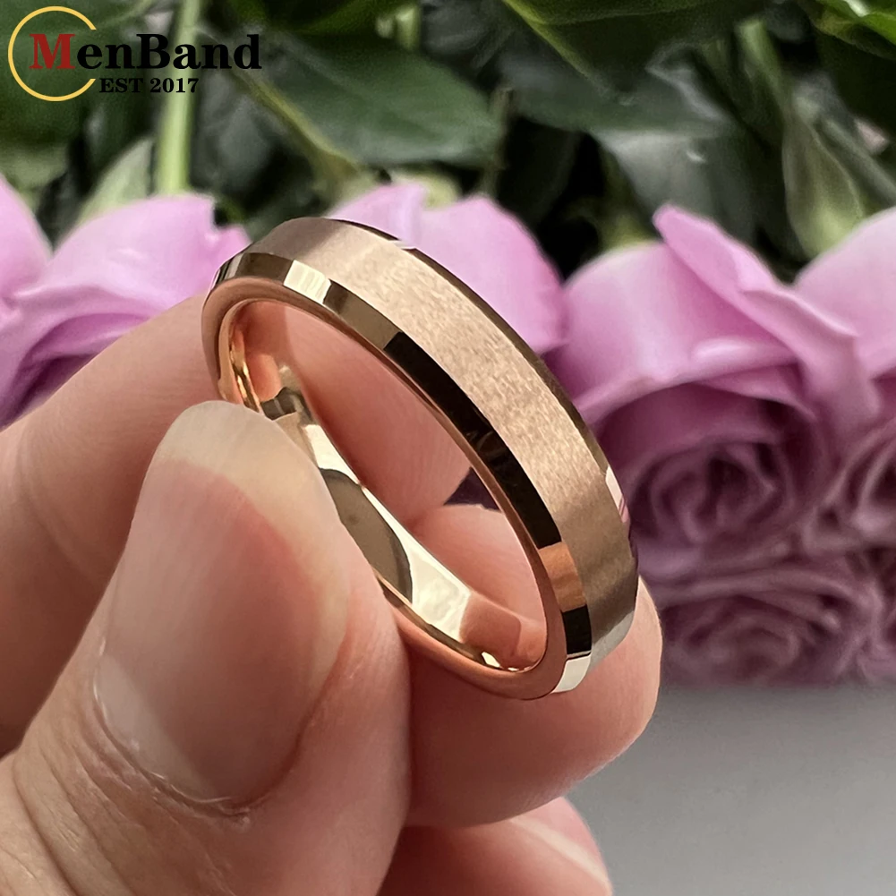 MenBand Fashion 4MM Silver Color Tungsten Carbide Wedding Band Rings Beveled Polished Edges Matted Finish Comfort Fit Size 4-12