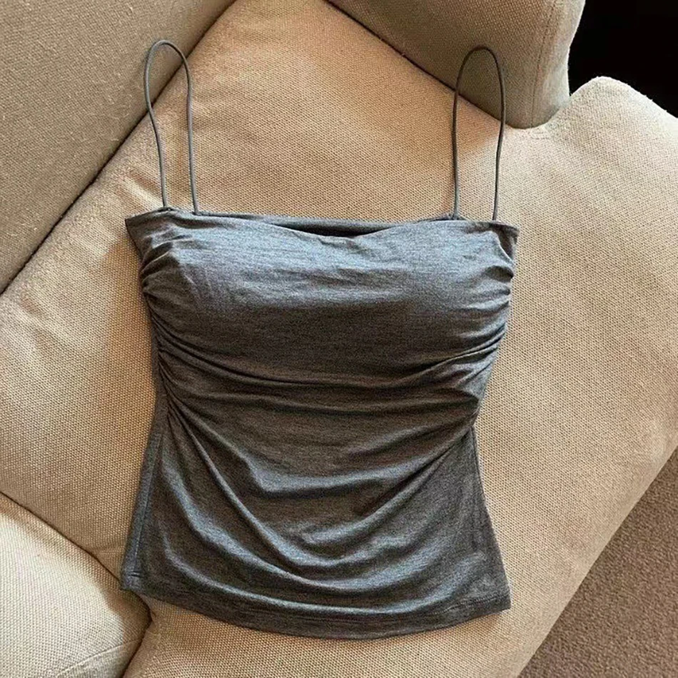 Sophisticated Girls Pleated Halter Crop Top Summer Versatile Soft and Breathable Girls Camisoles Girls Daily Wear Underwears 3