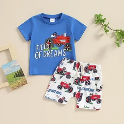 Toddler Baby Boy Summer Clothes Short Sleeve Car Letter Print T Shirt Tops + Elastic Shorts Infant Casual Outfit Set