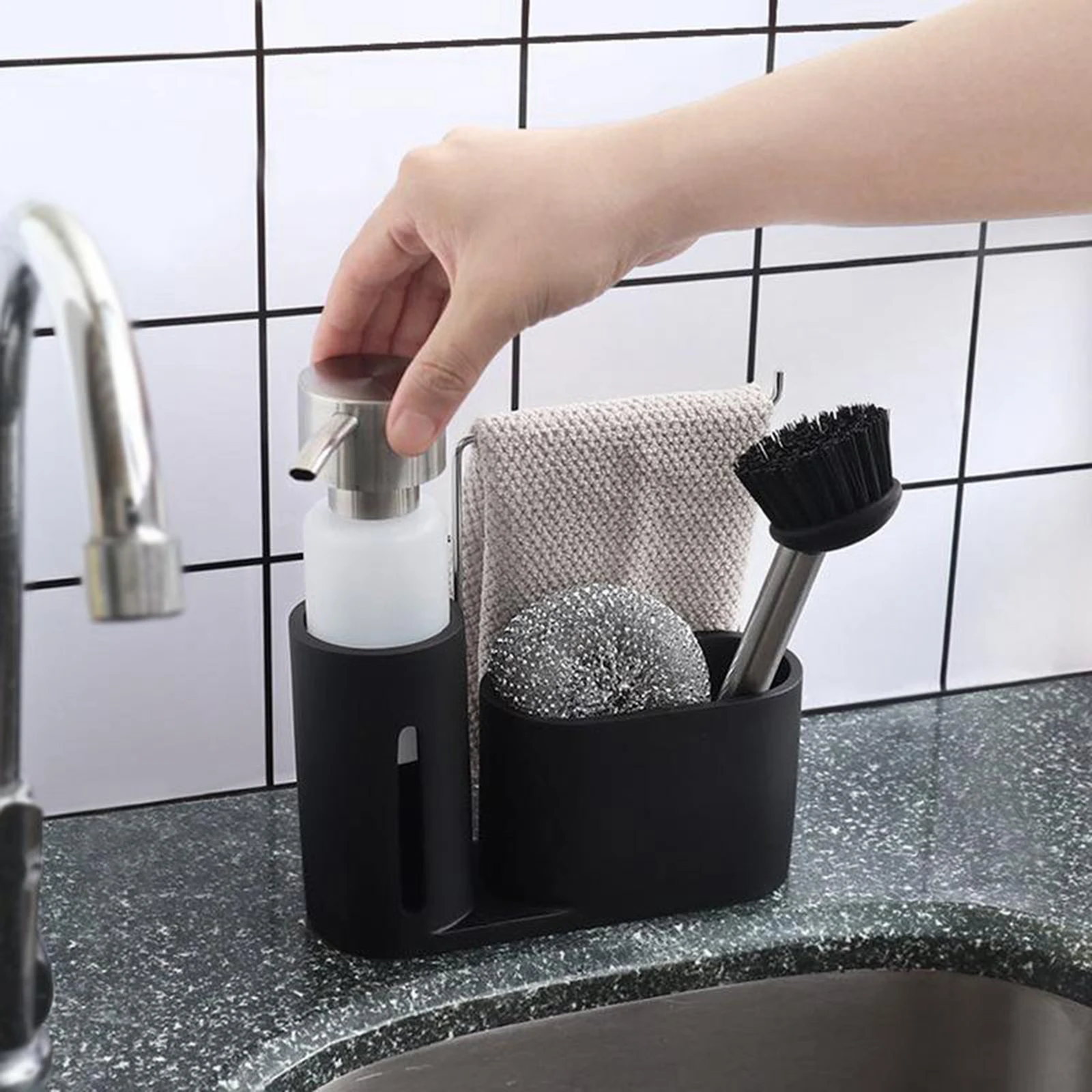 

Cleaning Kit Premium Kitchen Cleaning Kit Soap Dispenser Detergent Steel Brush Storage Organizer Holder Caddy