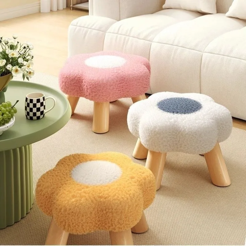 Small stool, household low stool, sofa stool, soft bag stool, living room coffee table stool, solid wood children's stool