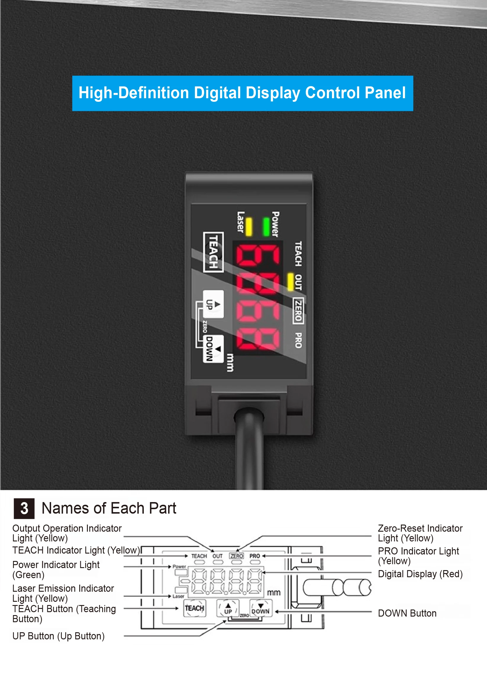 HG-C1030/C1050/C1100/C1200/C1400 Laser Displacement Sensor PNP/NPN 4-20mA/0-5V O