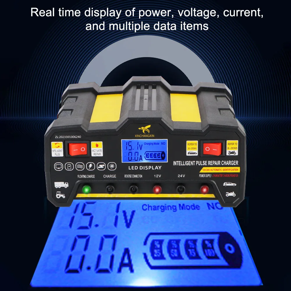600W Car Battery Chargers 12V 12A / 24V 9A Output Quick Charging Intelligent Automatic Pulse Repair Battery Charger US EU Plug