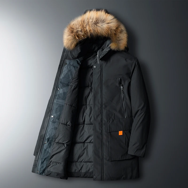 Mens Coat High Quality Thermal Down Jacket Thick Puffer Jacket Overcoat Men's Winter Parka Men 90% White Duck Down Removable Cap 2
