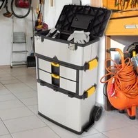 Tool Chest, Stainless-Steel Drawer Organizer with Wheels, Extendable Handle and Tough Latches - Rolling Tool Cabinet 1