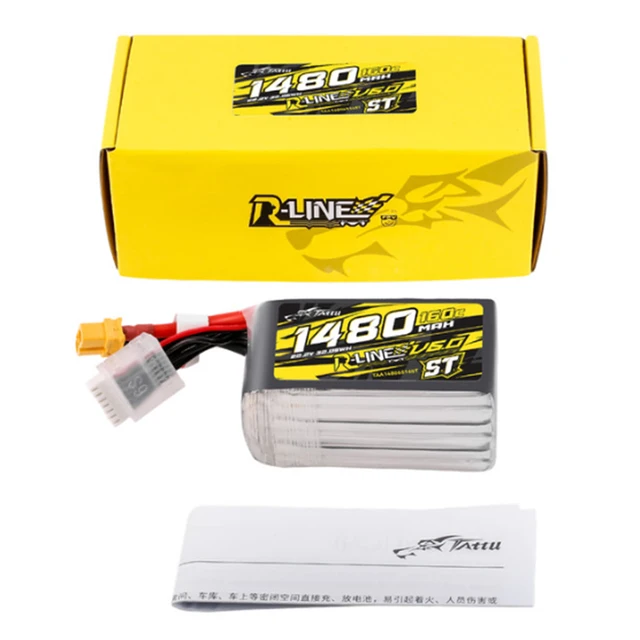 Tattu R-Line Version 6.0 1480mAh 160C 6S 22.2V ST/SQ Lipo Battery For RC Helicopter Quadcopter FPV Racing Drone with XT60 Plug 6