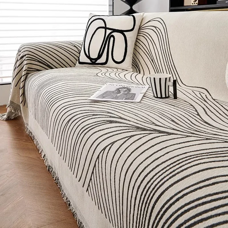 Chenille Sofa Covers Nordic Style Striped Couch Cover Both Sides To Use Sofa Cover Pet Furniture Protector for Four Seasons